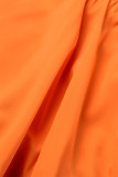 オレンジ スイート ソリッド パッチワーク フォールド ジッパー レギュラー ハイウエスト タイプ A ソリッド カラー ボトムス