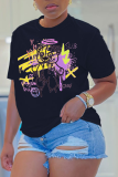 Yellow Street Daily Print Patchwork O Neck T-Shirts