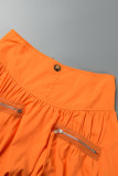 Orange Sweet Solid Patchwork Fold Zipper Regular High Waist Type A Solid Color Bottoms