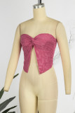 Rose Red Sexy Solid Backless Split Letter Strapless Tops