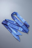 Синие повседневные комбинезоны в стиле пэчворк с принтом и V-образным вырезом