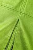 Faldas de color sólido convencional de cintura alta con abertura sólida casual verde