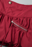 Khaki Sweet Solid Patchwork Fold Zipper Regular High Waist Type A Solid Color Bottoms
