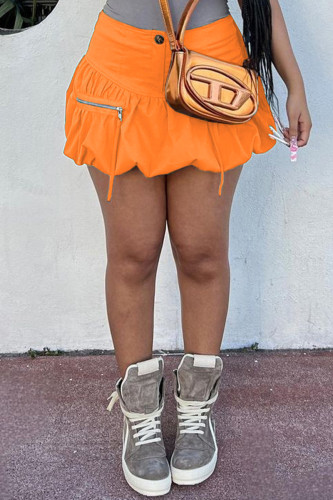 Оранжевые однотонные однотонные однотонные штаны в стиле пэчворк с застежкой-молнией, обычные, с высокой талией, тип А