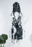 Barboteuse skinny noire à imprimé tie-dye bandage dos nu à capuche