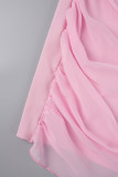 Pink Sexy Tassel Backless Fold Mesh Strapless One Step Skirt Dresses