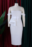 Vestidos de falda de un paso con hombros descubiertos de patchwork sólido elegante de celebridades blancas