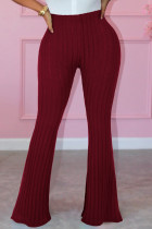 Pantalones borgoña casual sólido básico flaco cintura alta altavoz color sólido