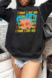 Black Daily Cute Draw String Hooded Collar Tops