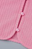ピンクのセクシーカジュアルソリッドくり抜かれたOネック半袖ツーピース
