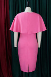 Розовые повседневные однотонные лоскутные платья с V-образным вырезом и юбкой-карандашом