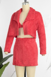 Red Sexy Casual Solid Patchwork Turndown Collar Long Sleeve Three Piece Set