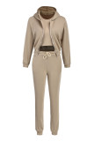 Blu Navy Fashion Casual Solid Cardigan Gilet Pantaloni O Collo Manica lunga Set di tre pezzi