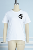 Camisetas con cuello en O de patchwork de calavera con estampado diario blanco