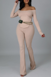 Мандариново-красный сексуальный однотонный лоскутный с открытой спиной с открытыми плечами с длинным рукавом из двух частей