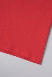 Rote T-Shirts mit lässigem Aufdruck und Totenkopf-Patchwork und O-Ausschnitt