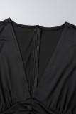 Schwarze, lässige, einfarbige, langärmlige Kleider mit Falten und V-Ausschnitt