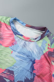 Färg Casual Print Basic O-hals långärmade klänningar