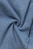 Blauwe casual effen patchwork asymmetrische hoge taille skinny denim rokken