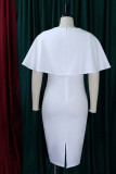 Vestidos de falda de lápiz con cuello en V de patchwork sólido casual blanco