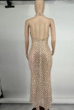 Damasco sexy formal patchwork lantejoulas transparente vestidos longos vestidos frente única