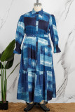 Fuchsia Casual Print Patchwork Spänne Volang Turndown-krage Skjortaklänning Plus Size-klänningar (med bälte)