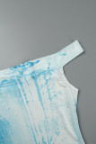Blauwe casual print rugloze off-shoulder rokjurken met één stap