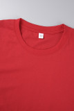 Camisetas con cuello en O de patchwork de calavera con estampado casual rojo