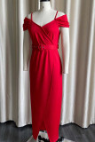 Красные сексуальные однотонные прямые платья в стиле пэчворк с разрезом на тонких бретелях