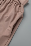 Light Brown Casual Solid Basic O Neck Long Sleeve Two Pieces