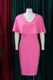 ピンク カジュアル ソリッド パッチワーク V ネック ペンシル スカート ドレス