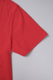 T-shirt con scollo a V patchwork teschio con stampa casual rossa