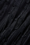 Schwarze sexy feste Quasten-Verband-Patchwork-rückenfreie Neckholder-Wickelrock-Kleider