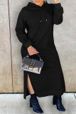Zwart casual effen patchwork split capuchon kraag grote maat jurken