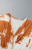 Brown Casual Print Patchwork V Neck Irregular Dress Dresses