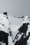 Zwarte casual print patchwork V-hals onregelmatige jurkjurken
