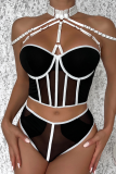 White Sexy Solid Patchwork Metal Accessories Decoration Mesh Contrast Lingerie