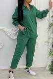 Green Casual Solid Patchwork Turndown Collar Long Sleeve Two Pieces