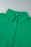 グリーンカジュアルソリッドパッチワークターンダウンカラー長袖ツーピース