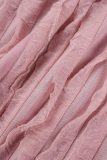 ピンクのセクシーなソリッドタッセル包帯パッチワークバックレスホルターラップスカートドレス