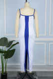 Robes de robe longue à bretelles spaghetti contrastées décontractées bleues