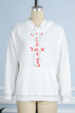 Marinblå Casual Daily Print Draw String Letter Hooded Collar Tops