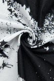 Vestidos irregulares pretos estampados patchwork com decote em V