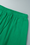 Gola virada verde casual patchwork sólido manga longa duas peças