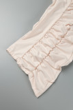 Albicocca Casual Solid Fold Regular Vita alta Pantaloni tinta unita convenzionali
