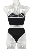 Черное сексуальное твердое лоскутное бельё с металлическими аксессуарами, украшение, сетчатое контрастное белье