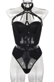 Black White Sexy Solid Patchwork Metal Accessories Decoration Mesh Contrast Lingerie
