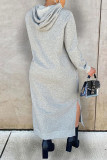バーガンディ カジュアル ソリッド パッチワーク スリット フード付きカラー プラス サイズ ドレス