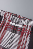 Khaki Casual Print Patchwork Contrast Turndown Collar Plus Size Two Pieces