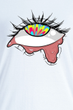 Weiße Work Eyes bedruckte Patchwork-T-Shirts mit O-Ausschnitt